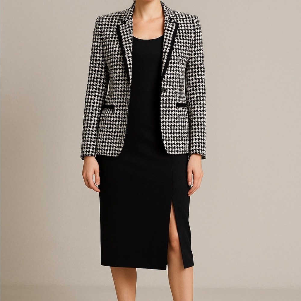 Le Suit Black and White Houndstooth Blazer